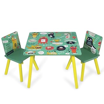 Homestyle4u 1855, Kindersitzgruppe Holz, Kindertisch mit Stühle, Grün Gelb