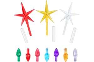 Brightown Ceramic Christmas Tree Replacement Light Bulbs National Artcraft Ornaments for Ceramic Christmas Trees Accessories, Multicolor Medium Twist Light Ornaments (105PC Bulbs+3 Stars)