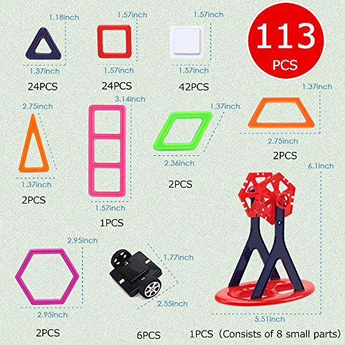 Banne Magnetic Blocks Storage Box,113PCS Magnetic Tiles Kids, Magnetic Building Blocks Set Boys Girls, Magnet Tiles Educational,Magnetic Toys Toddlers