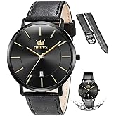 OLEVS Mens Watches Mens Leather Watch Ultra Thin Watches for Men Minimalist Watch with Leather Band Quartz Analog Dress Casual Simple Lightweight relojes para Hombres