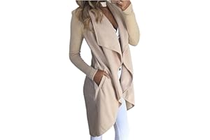 CANBEBIG Womens Drape Open Front Cardigans Plus Size Solid Long Sleeve Slim Fit Irregular Hem Trench Coat Fall Outerwear Pocket