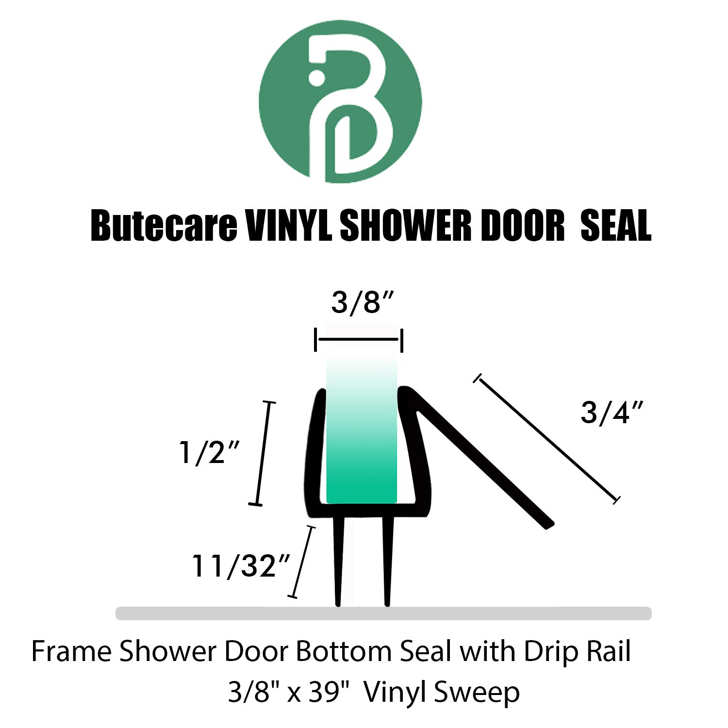 2 Pack Butecare Frameless Shower Door Bottom Seal Stop Shower Leaks And Create A Water Barrier 3 8 X 39
