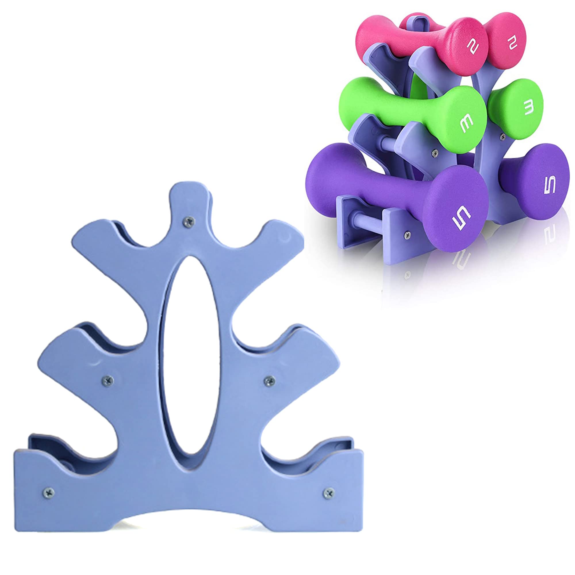 YANRU Dumbbell Rack, Small Dumbbell Rack, Portable Dumbbell Stand, Vertical Plastic Stand, 3-Level Dumbbell Tree, Removable Dumbbell Stand, for Strength Training (Blue-Grey)