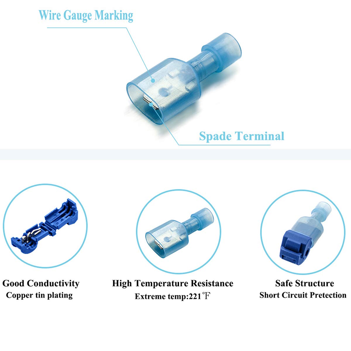 Qibaok 240 PCS T-Tap Wire Connectors Self-Stripping Quick Splice Electrical Terminals and Nylon Insulated Male Quick Disconnect Spade Terminals Kit: Industrial & Scientific