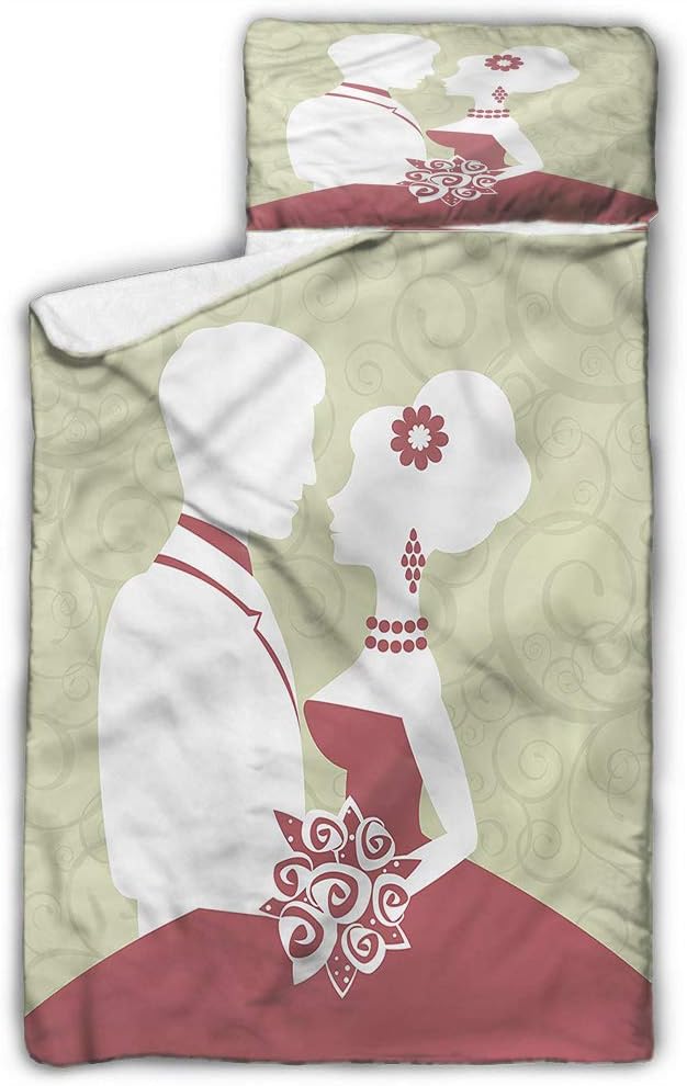 Wedding Toddler Nap Mat Pastel Swirls Silhouettes for Preschool, Daycare, Kindergarten 43X21 INCH