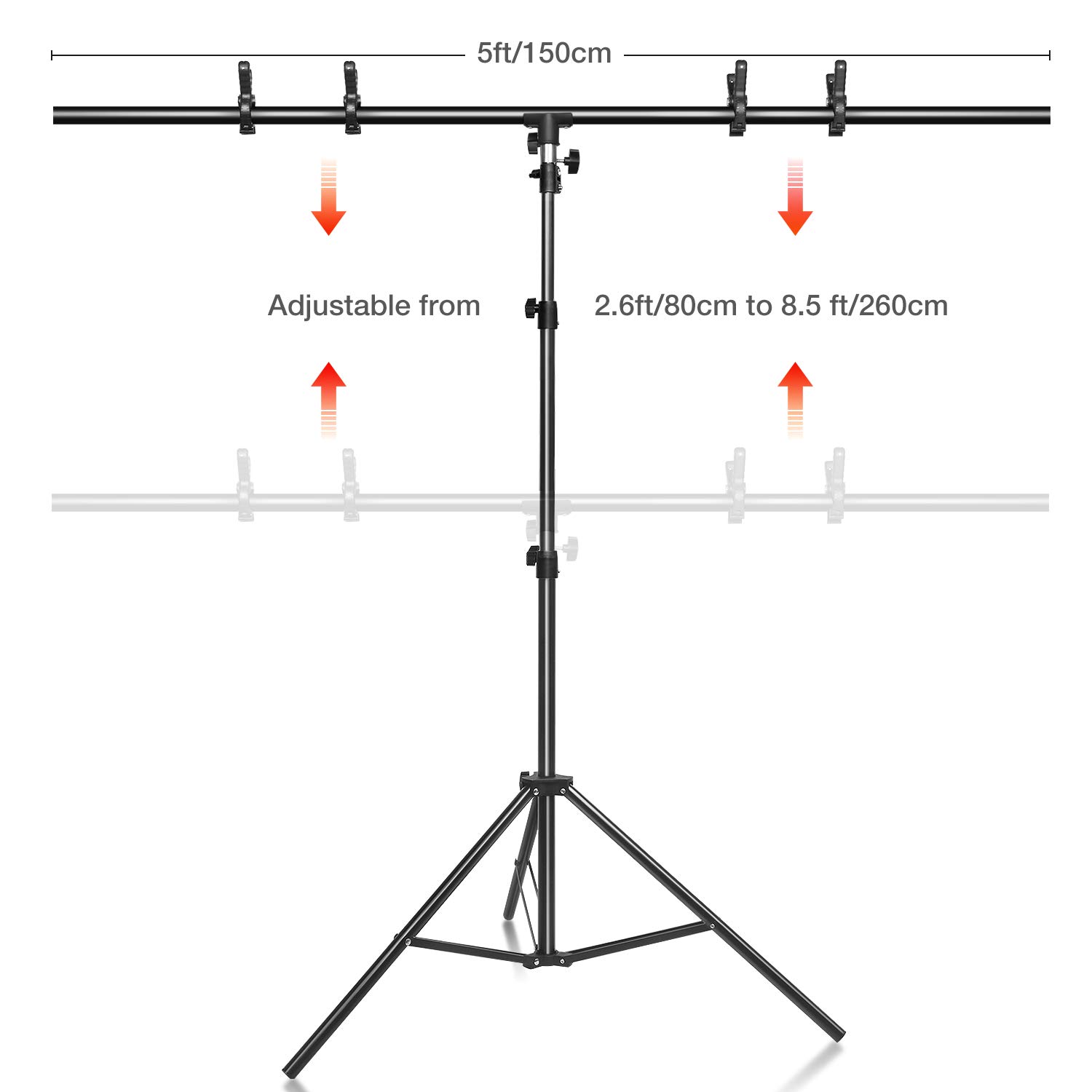 Yesker T- Shape Backdrop Stand Kit 8.5ftx5ft Adjustable Portable Photo Background Backdrop Stand with 4 Spring Clamps Back Drop for Photography Photoshoot