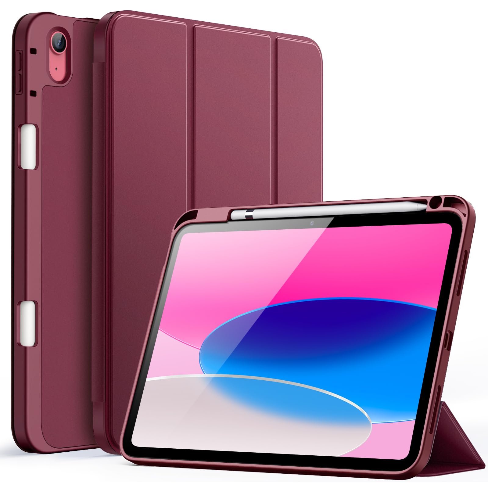 JETech Case for iPad (A16) 11th/10th Generation (2025/2022) with Pencil Holder, Slim Tablet Cover with Soft TPU Back, Auto Wake/Sleep (Wine) — image 1