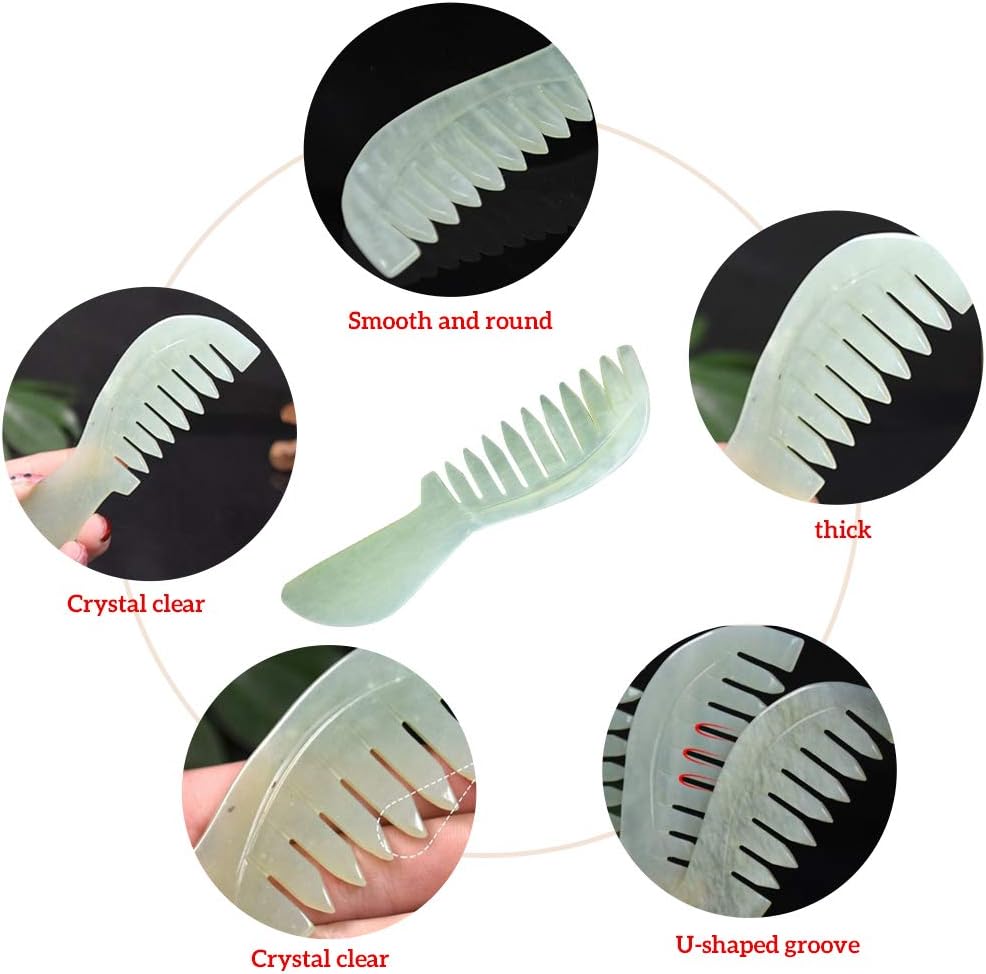 Natural Jade Scalp Massager - Hair Comb Therapy for Scalp Care, Green, 14.2 x 3.8 cm - Image 5