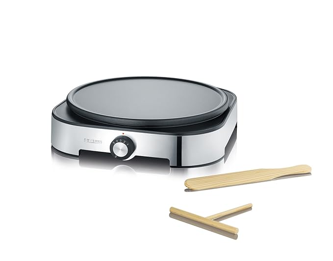 SEVERIN Crêpes Maker mit Grillplatte, ca. 1.500 W, Inkl. Holz-Teigspatel und -Crêpeswender, CM 2197