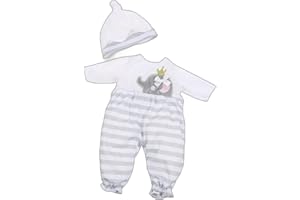 JC Toys | Berenguer Boutique | Baby Doll Outfit | Gray Striped Long Onesie with Headband, and Booties | Ages 2+ | Fits Dolls 14"- 16"
