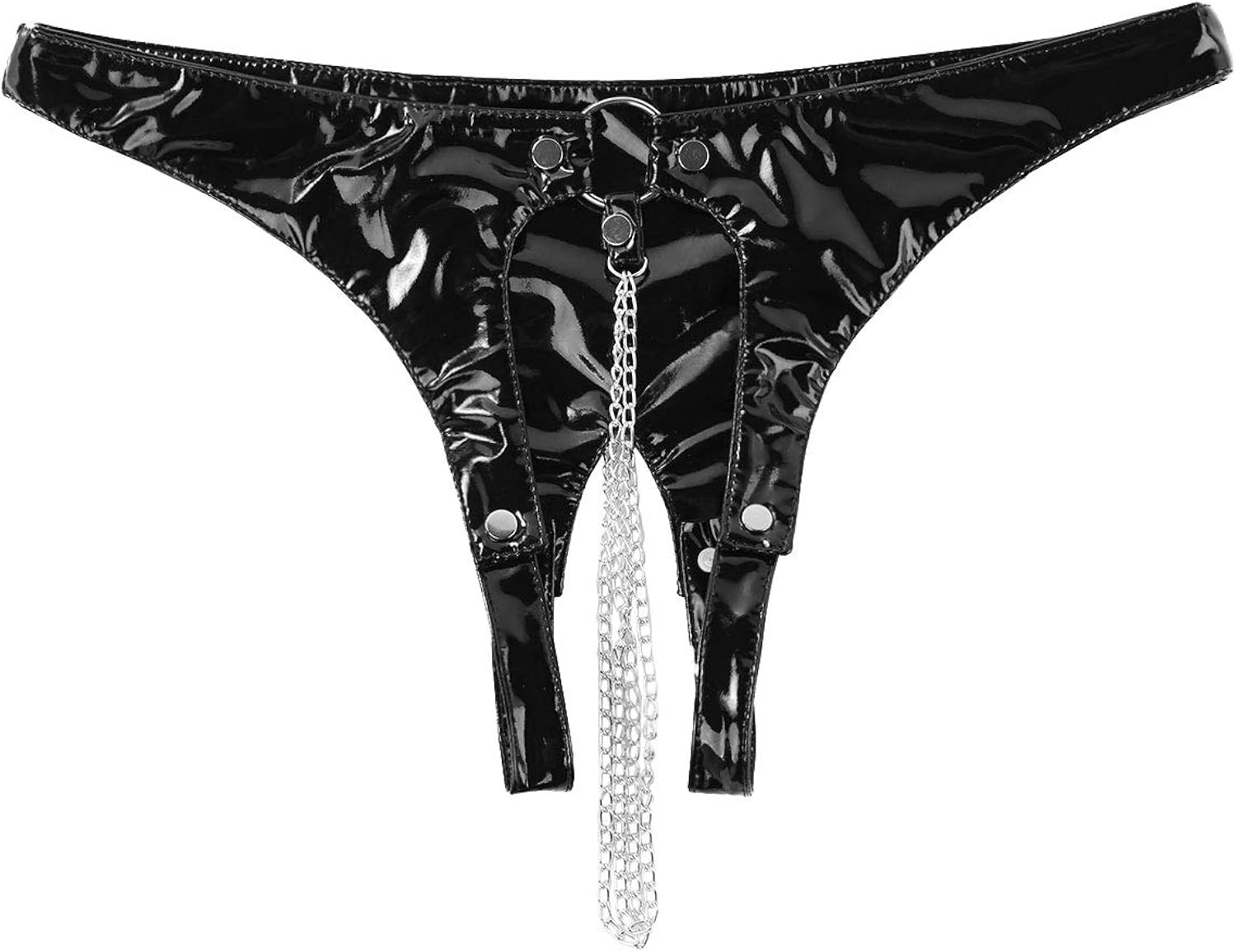 iEFiEL Women's Patent Leather Low Rise TBack Panties Underwear Metal O