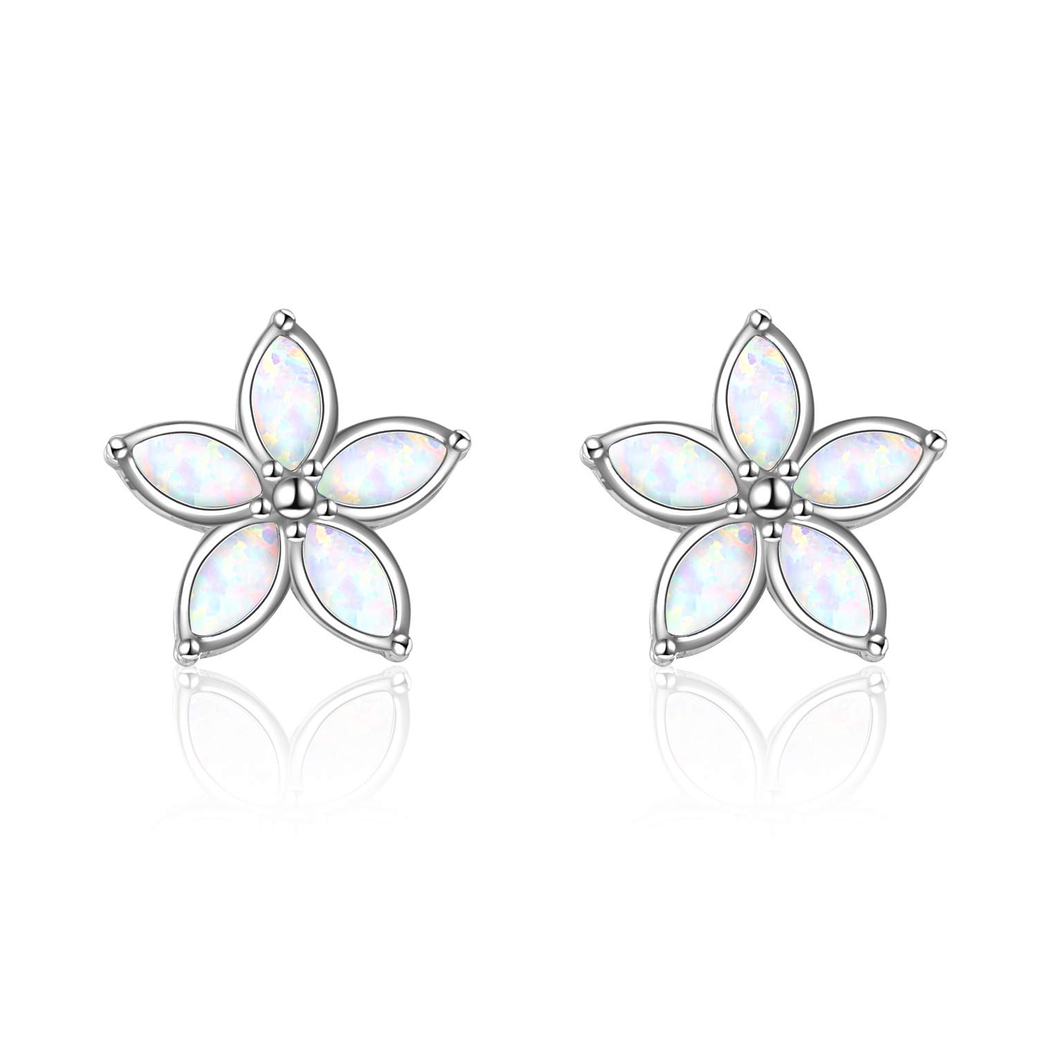 VONALA Opal Stud Earrings for Women, 925 Sterling Silver Hypoallergenic Flower Earrings Exquisite and Stylish Jewelry Gifts - Pure white and Beauty (White)