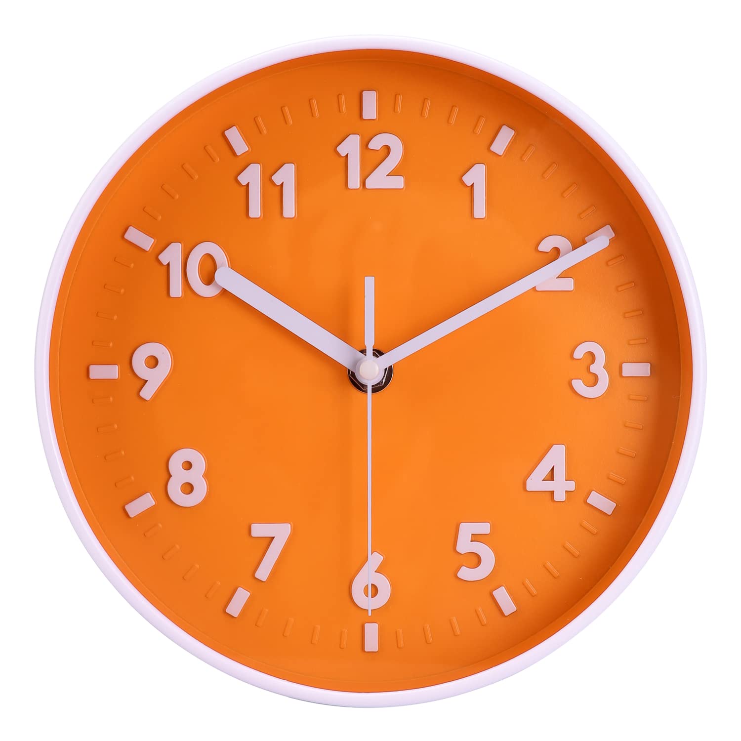 Topkey 8” Round Silent Wall clock Easy Read Big Numbers Kitchen Modern Non-ticking Decorative Wall Clock for Bedroom Office school-Orange