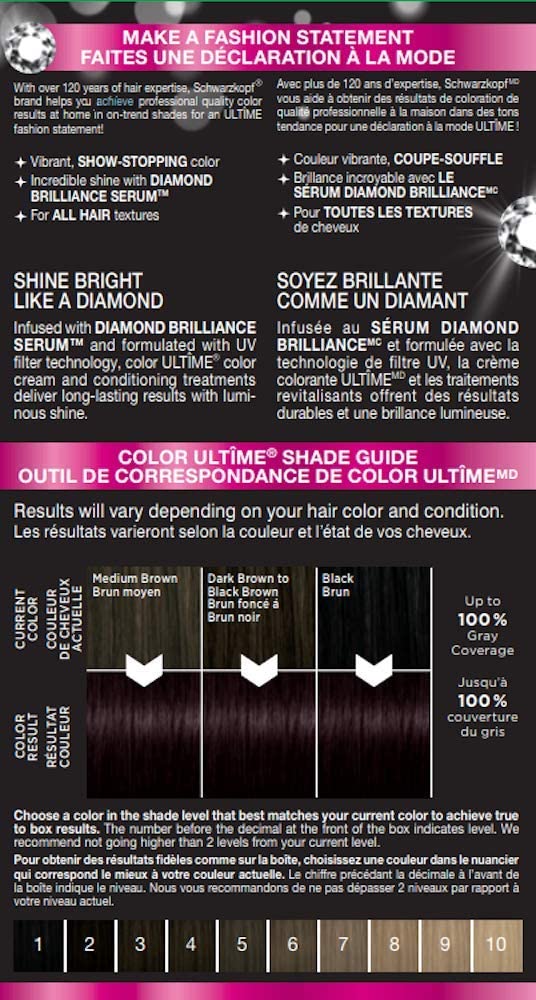 Schwarzkopf Color Ultime 1.3 Black Cherry Hair Dye, Permanent Intense Black with Diamond Brilliance, Fade-Resistant, Covers Grays, All Hair Textures