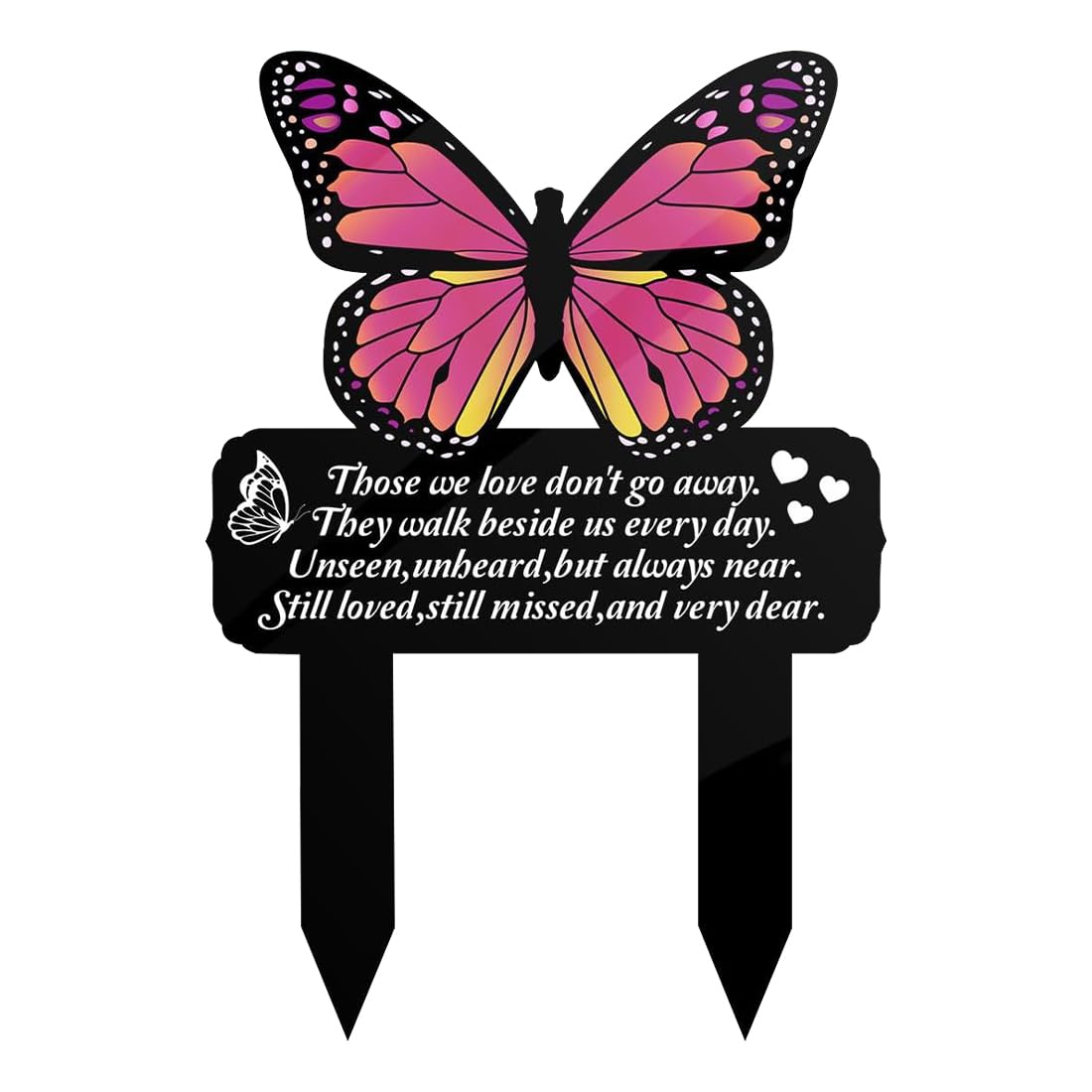 Voyyphixa 9.8X 7.8 Inches Butterflies Memorial Stakes Cemetery Decorations for Grave Metal Memorial Remembrance Stake Plaques Grave Markers for Cemetery Yard Outdoor Decoration (Black Pink)