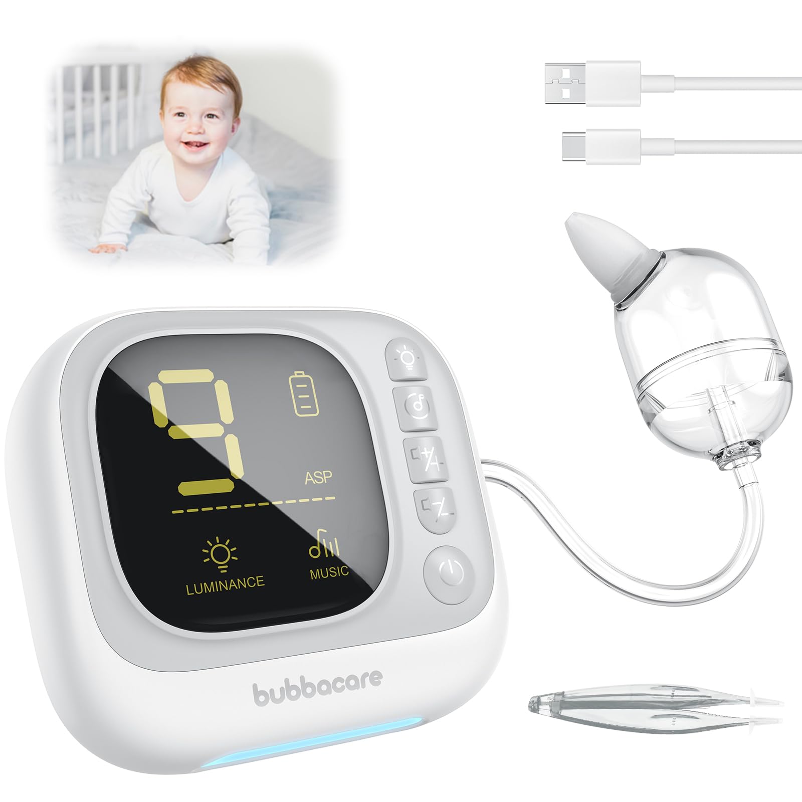 Nasal Aspirator Baby, Powerful Baby Nasal Aspirator with 9 Suction Levels, Built-in Multiple Music and Lights, Electric Baby Nose Cleaner for Infants Babies Kids Toddlers