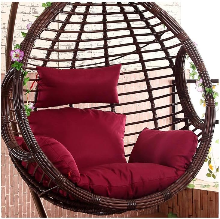 Thick Padded Bed Recliner Relaxer Chair Seat Cove Swing Basket Cushion，furniture Outdoor Patio Wicker Hanging Basket Swing Chair Tear Drop Egg Chair With Cushion And Stand,red