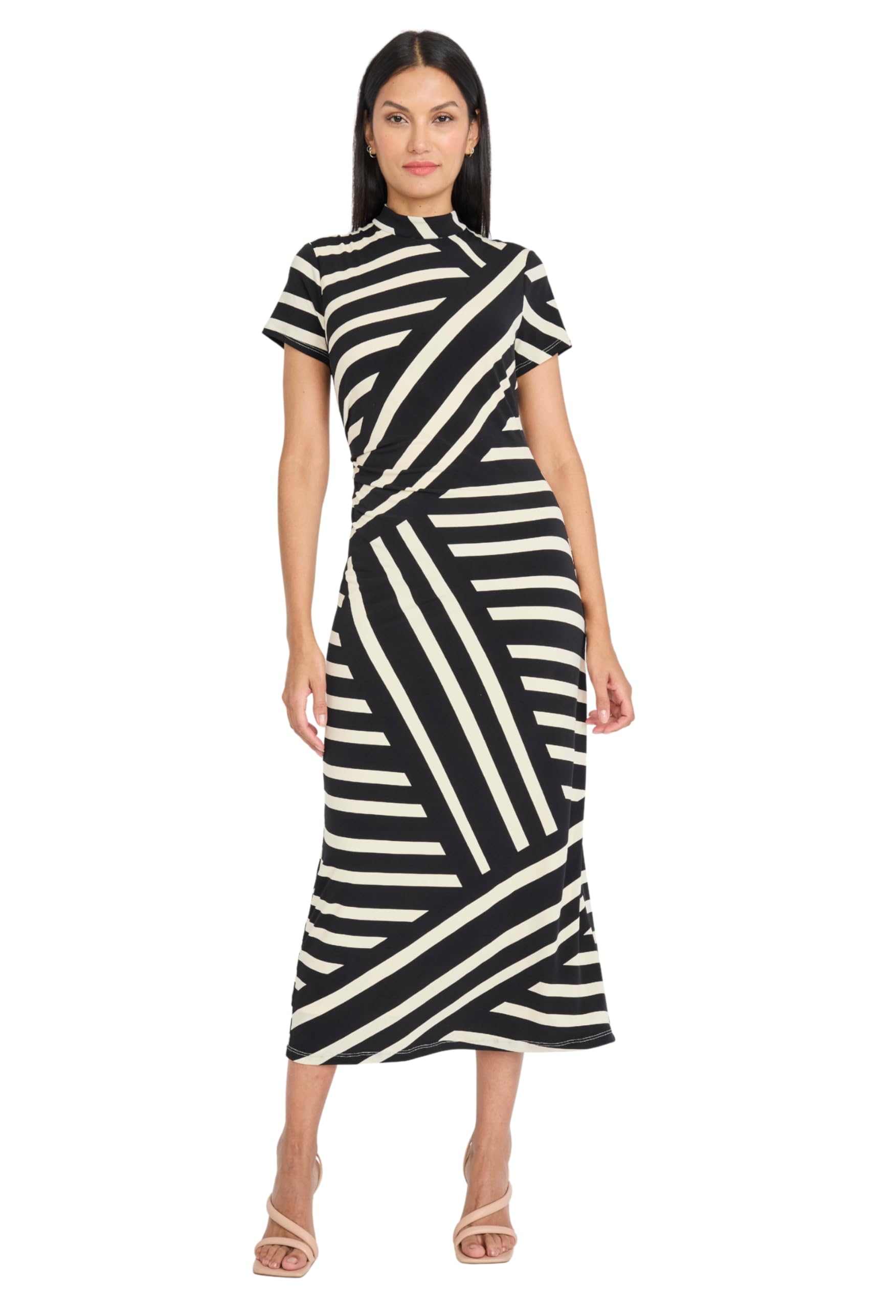 Photo 1 of Donna Morgan - Mock Neck Short Sleeve Striped Midi Sheath Work Dresses for Professional Women - 6