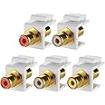 TENINYU 5-Pack RCA Keystone Jack Insert Connector Socket Female Snap in Adapter Port Gold Plated Inline Coupler for Wall Plate Outlet Panel Mount (White)