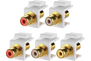 TENINYU 5-Pack RCA Keystone Jack Insert Connector Socket Female Snap in Adapter Port Gold Plated Inline Coupler for Wall Plate Outlet Panel Mount (White)