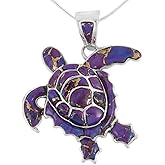 Turquoise Network Turtle Pendant Necklace in Sterling Silver 925 & Genuine Gemstones