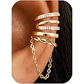 Florideco 4Pcs Ear Cuffs Non-Piercing for Women Dainty 14K Gold Plated Clip On Cartilage Earrings Hypoallergenic Huggie Hoop Cuffs Fake Earings for Non Pierced Ears