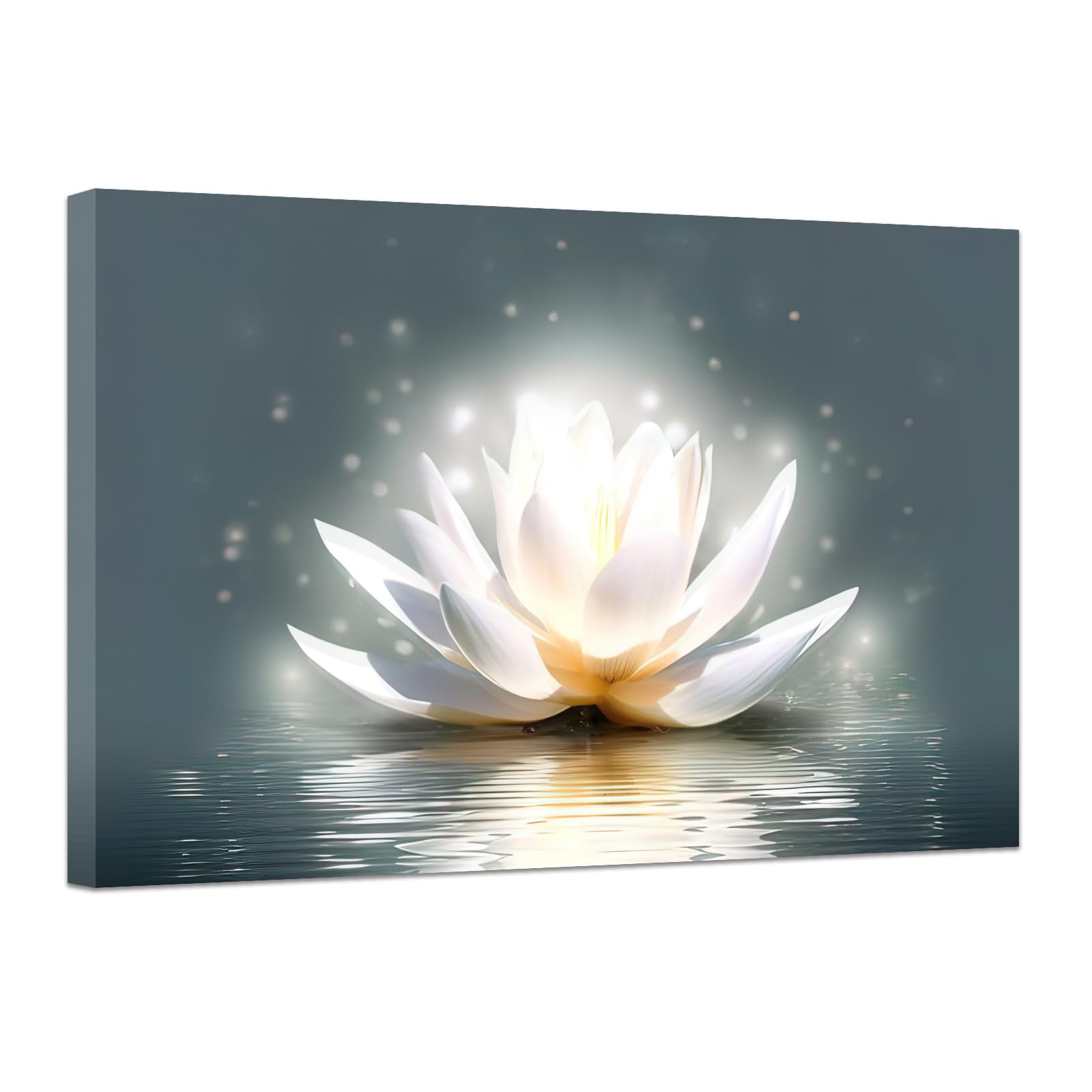 CCWACPP Zen Canvas Wall Art White Lotus Picture Spa Flower Art Prints Magic Spiritual Meditation Yoga Room Bathroom Wall Decor Framed (Zen - 2, 12x18inch)