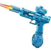 Electric Water Gun for Adults Kids Automatic WaterGun with Led Light Long Range Transparent Electric Squirt Gun Blaster Summer Outdoor Pool Party Toys Gifts for Boys Girls Pistol Blue