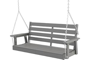 GREENVINES Porch Swing | 51’’ | HDPE Plastic | for Outdoor Patio | All Weather | Waterproof Bench Swings | w/ 4 Stainless Steel Chains | Grey