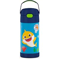 FUNTAINER 12 Ounce Stainless Steel Vacuum Insulated Kids Straw Bottle, Baby Shark