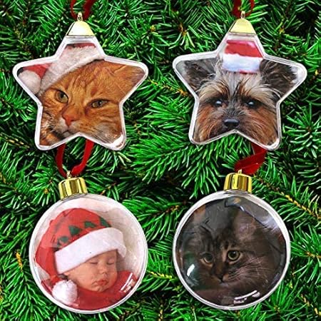 By Robelli Transparent Créer Votre Propre Plastique Cadre Photo Décoration De Boule De Sapin De Noël Ornements 8cm Cercles étoiles Pack De 4