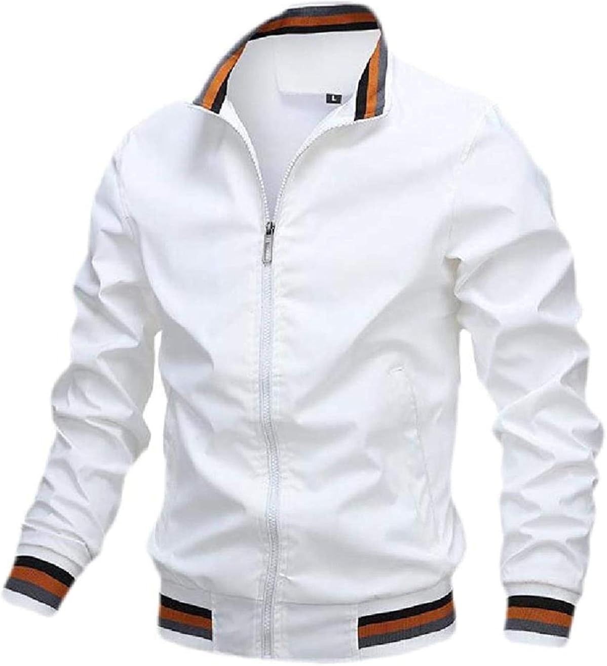 Men's Zipper Windbreaker Classic Stand Collar Lightweight Slim Fit Coat