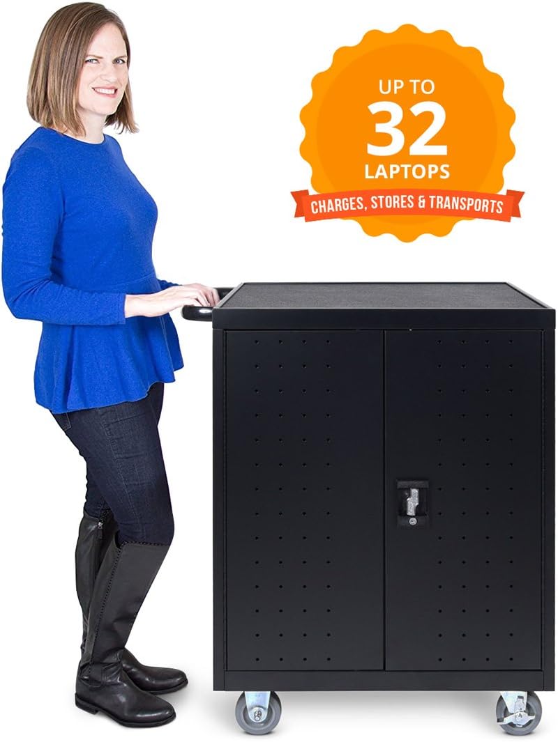 Line Leader 32 Device Charging Cart, Mobile Lab Holds 32 Tablets, Chromebooks or Laptops with up to 15.6 Inch Display, Built in Cord Management, Locking Cabinet, Comes Fully Assembled : Office Products
