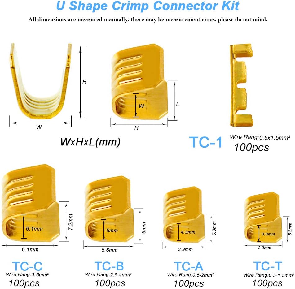 KeeYees 500 Pcs U Shape Copper Ring Terminals Crimp Kit - Non-Insulated Assortment Cable Wire Spade Electric Butt Connector Kit: Car Electronics