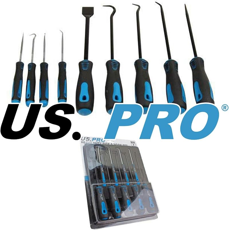 US PRO 9pc Heavy Duty Pick & Hook Set Scraper Long Short TRP Handles 5035
