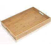 Krismax Serving Tray with Handles, Bamboo Breakfast Tray Wooden Trays Decorative Serving Platter for Eating, Working, Storing, Used in Bedroom, Kitchen, Living Room, Bathroom, Hospital and Outdoors