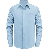 Arshiner Boys Long Sleeve Dress Shirt Solid Button Down Shirts School Formal Uniform Shirts with Pocket for 5-12 Years