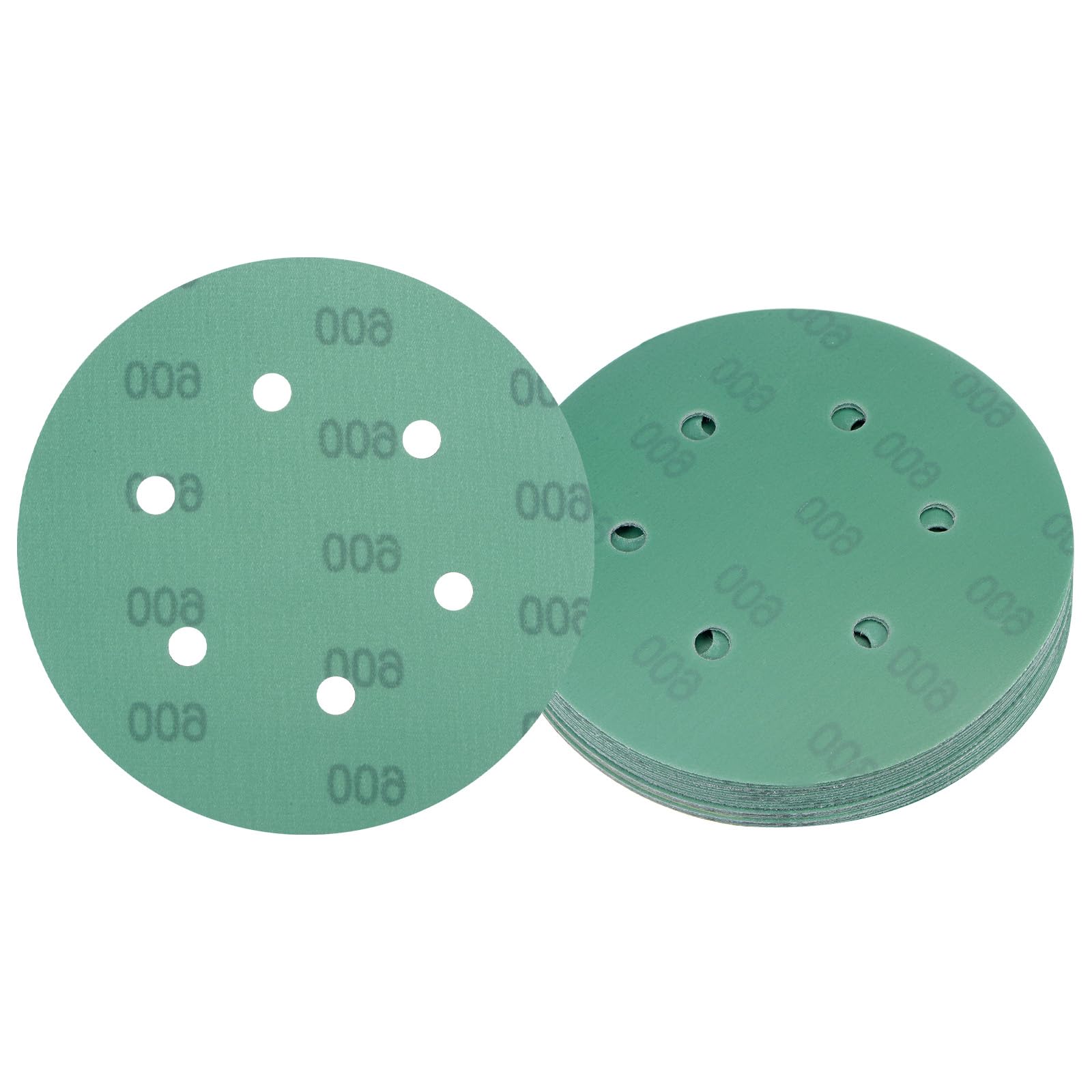 Kozelo 25pcs Green Film Sanding Discs - [6 Inch 600 Grits 6 Hole ] Round Aluminum Oxide Hook & Loop Wet Dry Sander Pads for Wood Metal Polishing Use| Zirconium Corundum Sandpaper