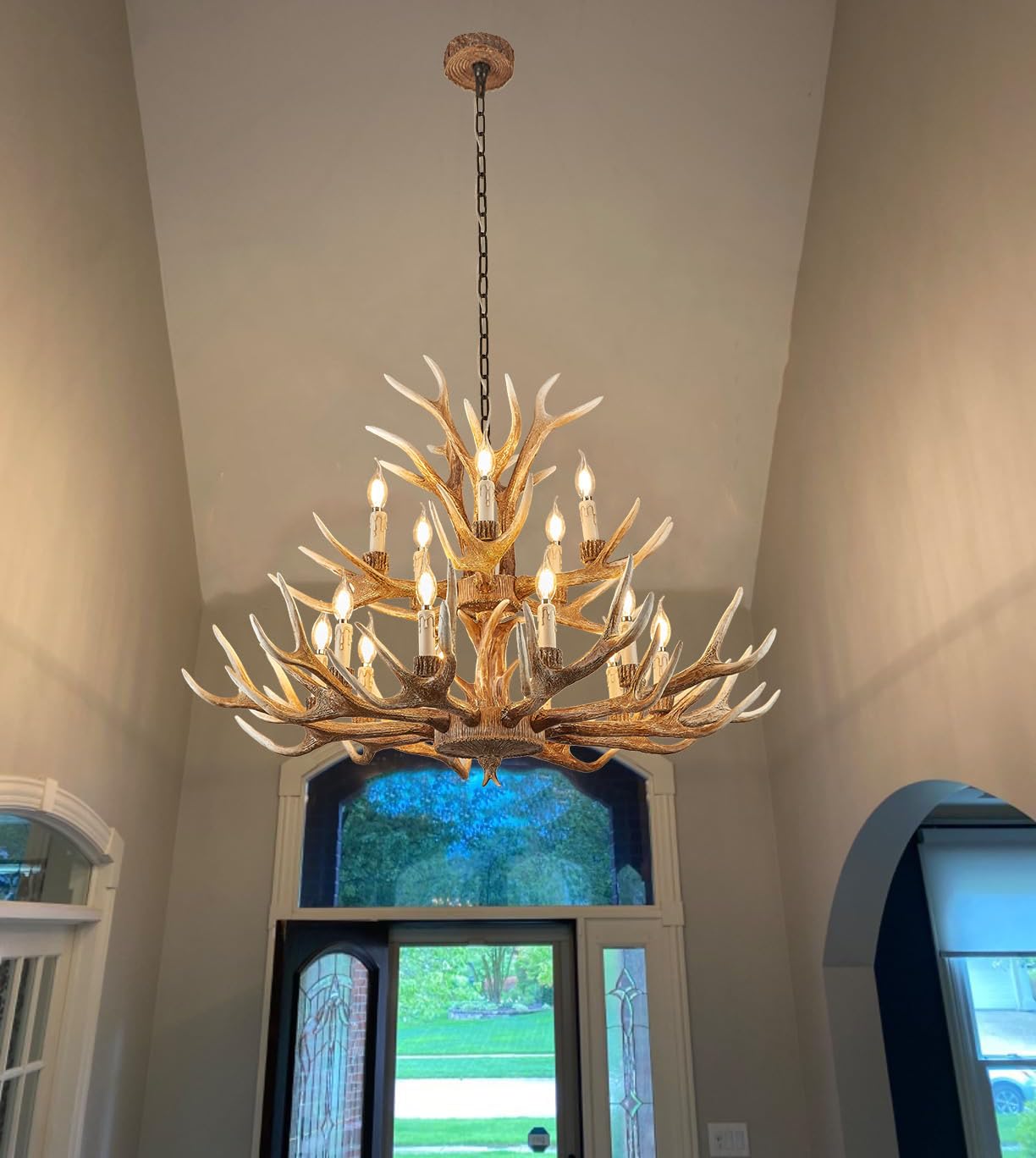 Farmhouse Deer Chandelier Double Layer 10+5 Light Brown Antler ...