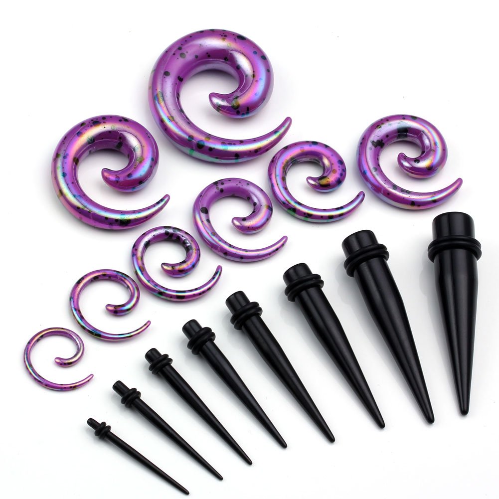 ❤VALENTINES GIFTS❤ PiercingJ 32pcs Gauges Kit Acrylic Spiral Taper + Straight Taper 12G-1/2\
