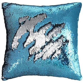 Play Tailor Sequin Pillow Case Flip Sequin Pillow Cover Throw Cushion Cover 16x16in, Silver and Blue