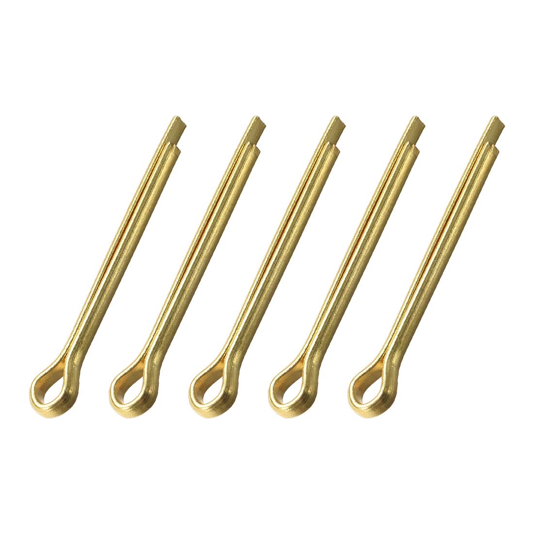 sourcing map Split Cotter Pin - 4mm x 40mm (5/32 inch x 1 37/64 inch) Solid Brass 2-Prongs Gold Tone Fastener Clip Key 5Pcs