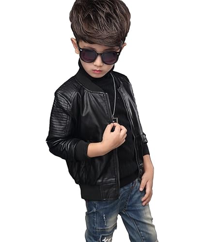 YoungSoul Kinder Jungen Kragen Motorrad Kunst Lederjacken Herbst & Winterjacken Leder Mantel Biker für Teenager