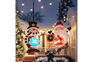 VENNIY Christmas Solar Hanging Lights Santa Claus and Snowman Figurine Lights 2 Pack with Bouncy Springs for Outdoor Indoor Garden Yard Porch Decor
