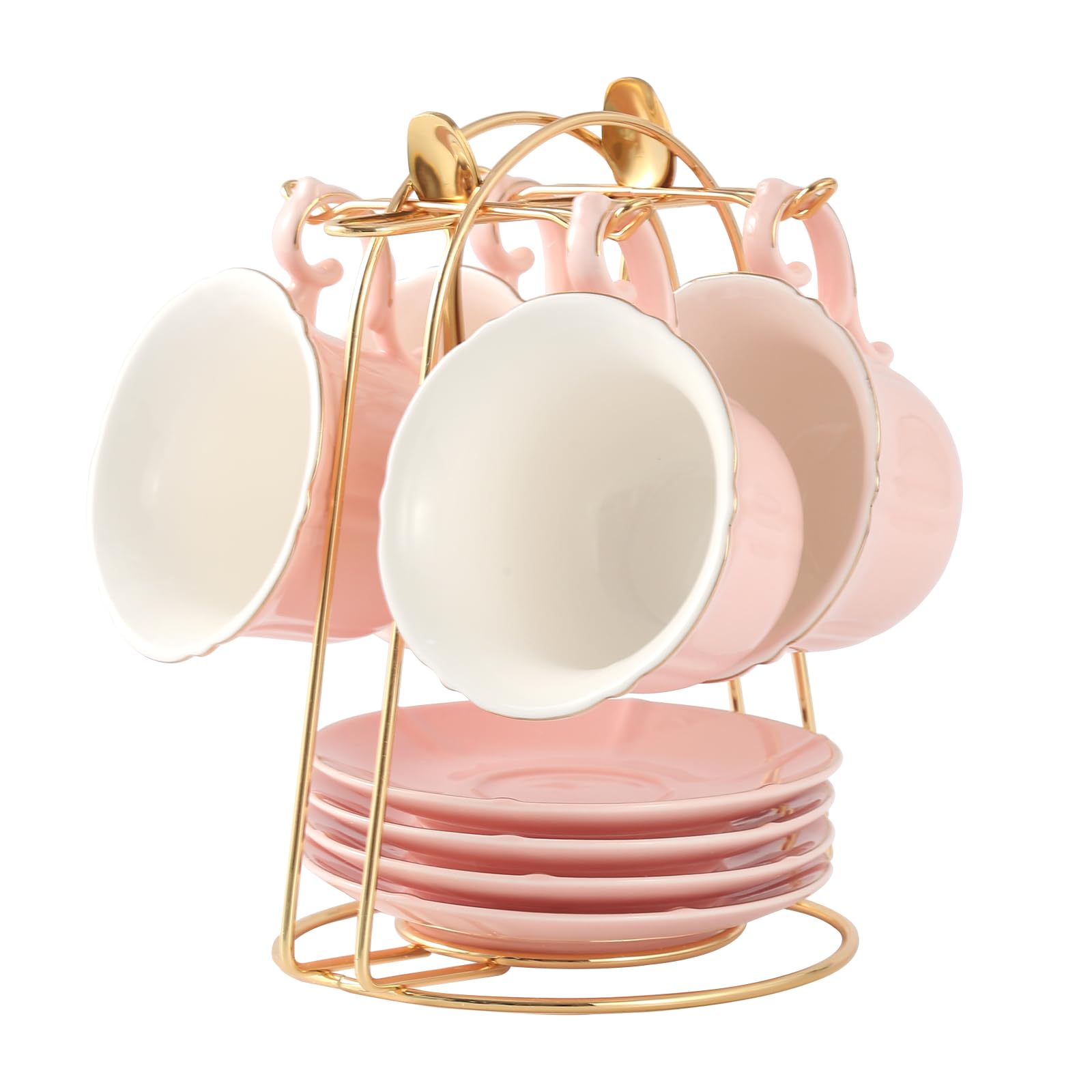 Mua DUJUST Tea Cups and Saucers Set of 4 (8 OZ), Candy Pink Tea Cup Set