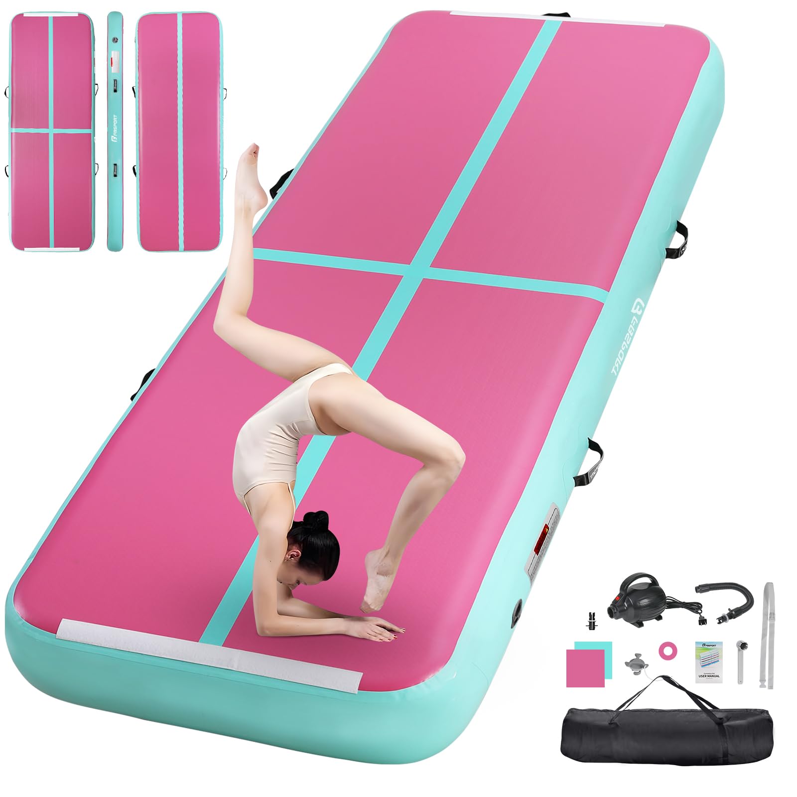 FBSPORT 13.12ft Inflatable Air Gymnastics Mat Training Mats 4 inches Thickness Gymnastics Tracks for Home Use/Training/Cheerleading/Yoga/Water with Pump Image