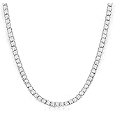 SXT.FSITATO 4mm Tennis Necklace for Women - 18K White Gold Plated Hypoallergenic, Round 5A Cubic Zirconia Faux Diamond Tennis Chain, 16/18/20/22 Inch for Men and Women