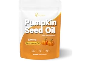 EILTEAU Pumpkin Seed Oil with Saw Palmetto,3000mg Per Serving, Cold Pressed,Essential Fatty Acids & Phytosterols, Non-GMO,Supports Hair, Urinary, Bladder & Prostate Health 180 Softgels (1)