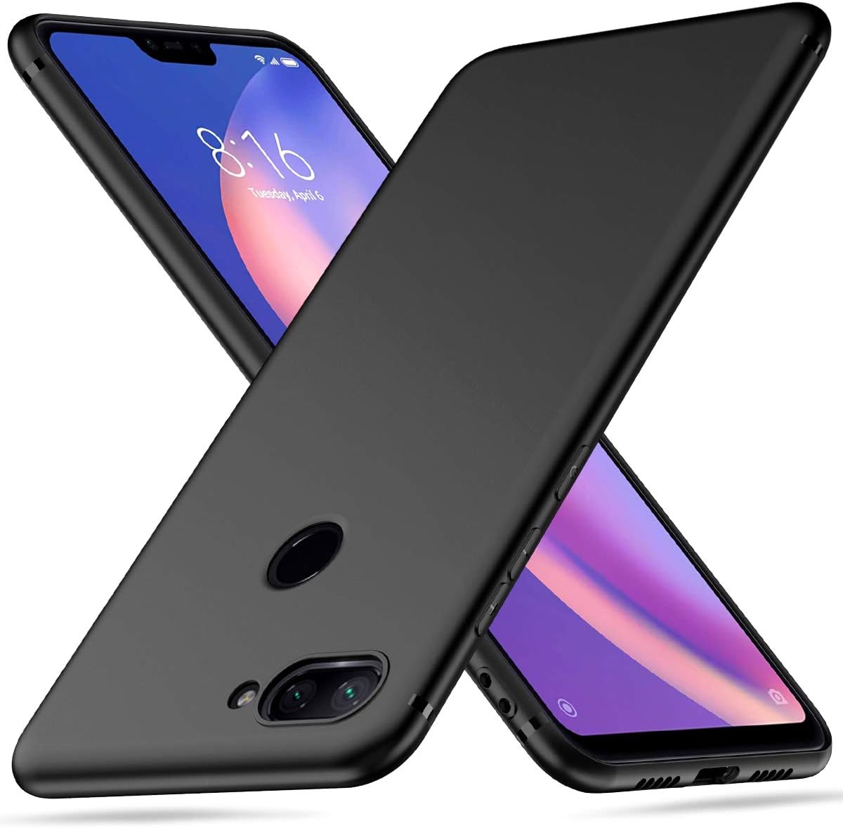 Peakally Xiaomi Mi 8 Lite Case, Black TPU Cover Phone Case Matte Finish Slim Profile Phone Protectors for Xiaomi Mi 8 Lite-Black