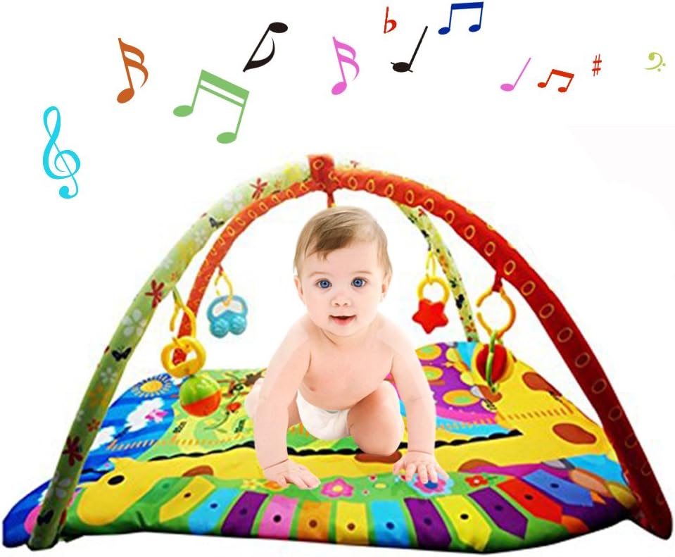 Anjojo Grow -With- Me Baby Infants Activity Play Gym Mat Baby Toys Accessories With Music Perfect For Lay,Play & Tummy Time (Yellow)